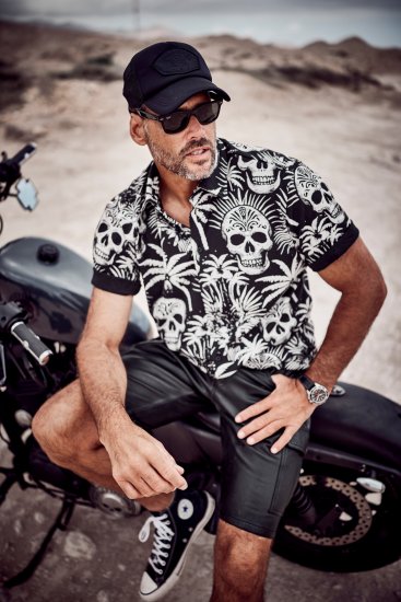 JP1880 Skull Pattern Jersey Short Sleeve Shirt Black - Košulje - Muške Košulje Veliki Brojevi