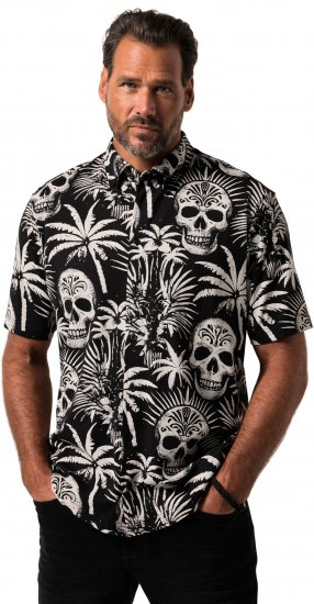 JP1880 Skull Pattern Jersey Short Sleeve Shirt Black - Košulje - Muške Košulje Veliki Brojevi