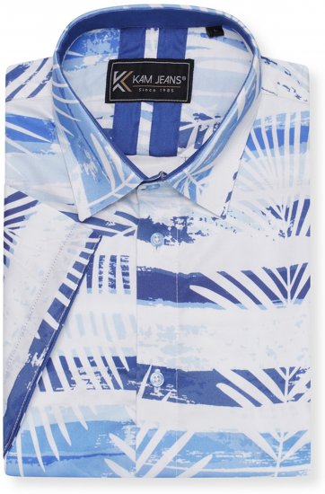 Kam Jeans 6065 Faded Leaf Short Sleeve Shirt Blue - Košulje - Muške Košulje Veliki Brojevi