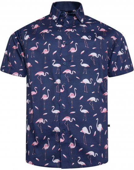 Kam Jeans 6068 Flamingo Short Sleeve Shirt Navy - Košulje - Muške Košulje Veliki Brojevi