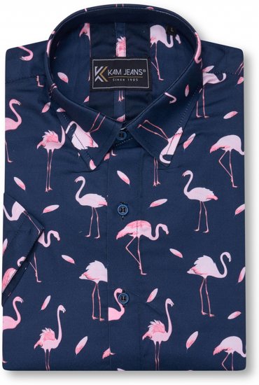 Kam Jeans 6068 Flamingo Short Sleeve Shirt Navy - Košulje - Muške Košulje Veliki Brojevi