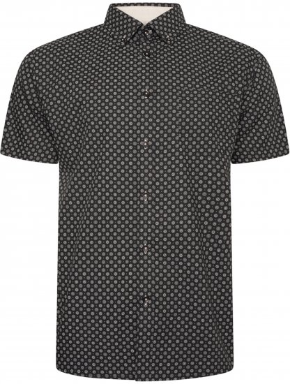 Kam Jeans 6296 All Over Geo Short Sleeve Shirt Black - Košulje - Muške Košulje Veliki Brojevi