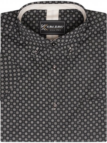 Kam Jeans 6296 All Over Geo Short Sleeve Shirt Black - Košulje - Muške Košulje Veliki Brojevi