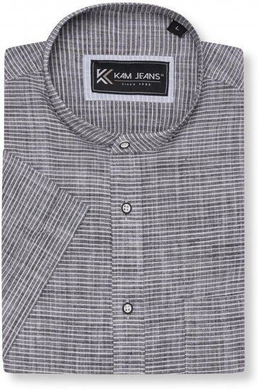 Kam Jeans 6334 Striped Grandad Short Sleeve Shirt Charcoal - Košulje - Muške Košulje Veliki Brojevi