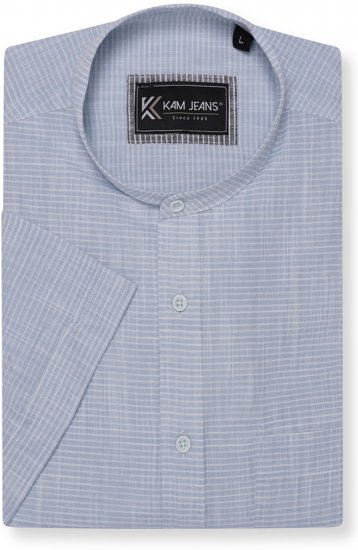 Kam Jeans 6334 Striped Grandad Short Sleeve Shirt Blue - Košulje - Muške Košulje Veliki Brojevi