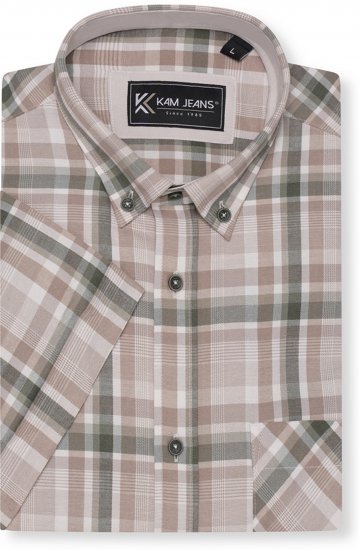 Kam Jeans 6339 Checked Short Sleeve Shirt Beige - Košulje - Muške Košulje Veliki Brojevi