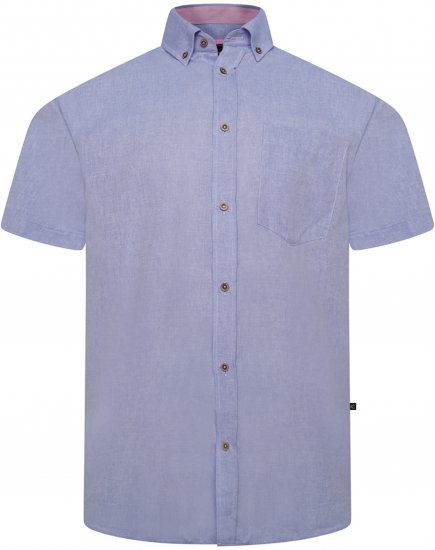 Kam Jeans 6340 Linen Mix Short Sleeve Shirt Blue - Košulje - Muške Košulje Veliki Brojevi