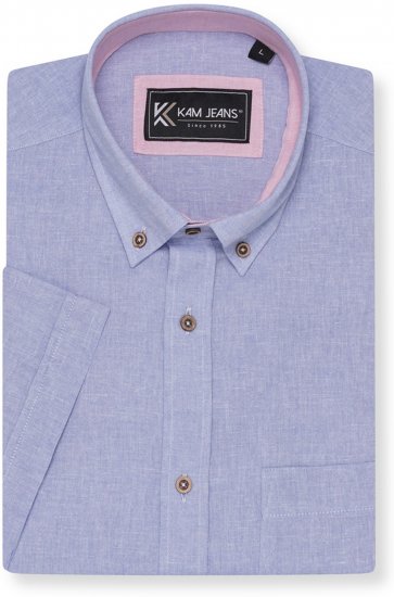 Kam Jeans 6340 Linen Mix Short Sleeve Shirt Blue - Košulje - Muške Košulje Veliki Brojevi
