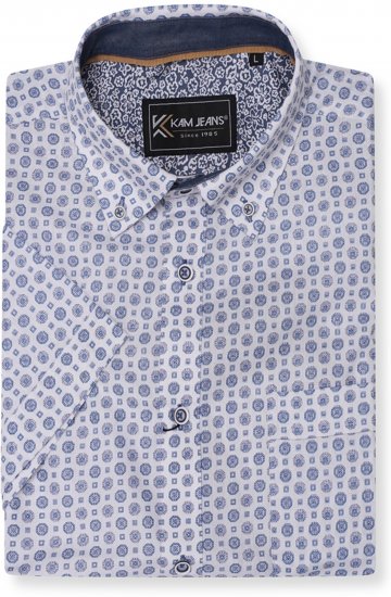 Kam Jeans 6345 Jewel Pattern Short Sleeve Shirt Blue - Košulje - Muške Košulje Veliki Brojevi