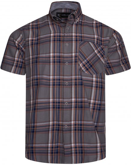 Kam Jeans 6350 Casual Checked Short Sleeve Shirt Grey - Košulje - Muške Košulje Veliki Brojevi