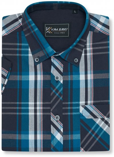 Kam Jeans 6380 Casual Checked Short Sleeve Shirt Navy - Košulje kratkih rukava - 