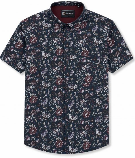 Kam Jeans 6387 Floral Print Short Sleeve Shirt Navy - Košulje kratkih rukava - 