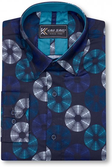 Kam Jeans 6071 Record Print Long Sleeve Shirt Navy - Košulje - Muške Košulje Veliki Brojevi