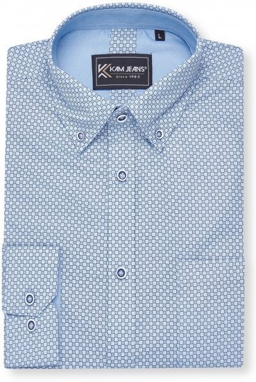 Kam Jeans 6361 All Over Geo Print Long Sleeve Shirt Sky Blue - Košulje - Muške Košulje Veliki Brojevi
