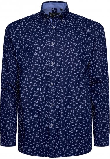 Kam Jeans 6364 All Over Floral Print Long Sleeve Shirt Navy - Košulje - Muške Košulje Veliki Brojevi
