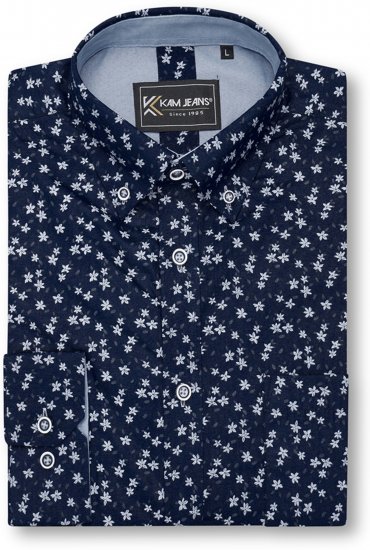 Kam Jeans 6364 All Over Floral Print Long Sleeve Shirt Navy - Košulje - Muške Košulje Veliki Brojevi