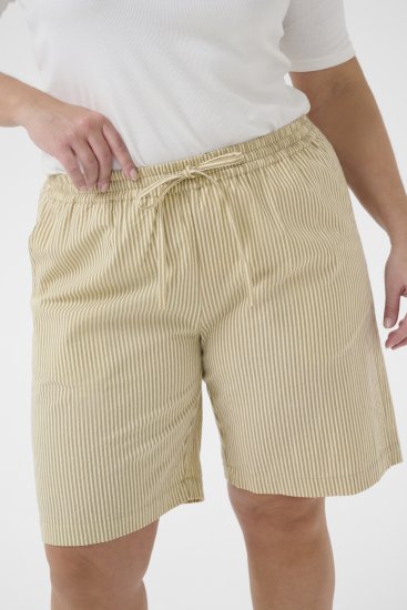 Kaffe Curve Nana Prugaste kratke hlače Chincilla/Bijela prugasta - Traperice & Hlače u Velikim Veličinama – Plus Size - 