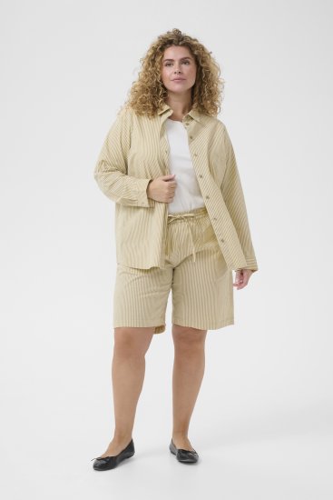 Kaffe Curve Nana Prugaste kratke hlače Chincilla/Bijela prugasta - Traperice & Hlače u Velikim Veličinama – Plus Size - 