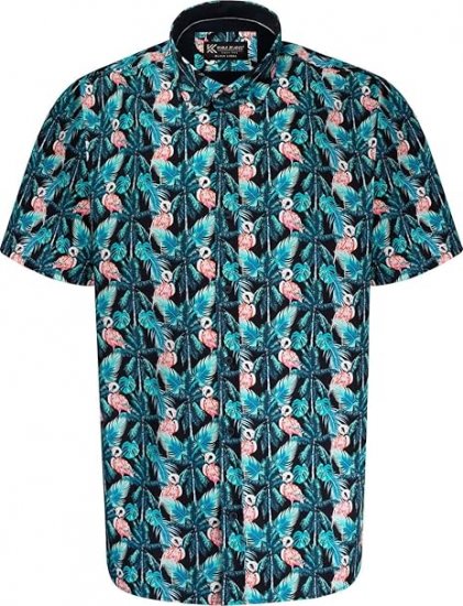 Kam Jeans P024 Flamingo Print Shirt Black - Košulje - Muške Košulje Veliki Brojevi