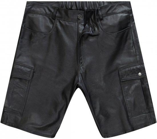 JP1880 Leather Shorts Cargo Pockets Lamb Nappa Leather Black - Kratke hlače - Muške Kratke Hlače Veliki Brojevi 