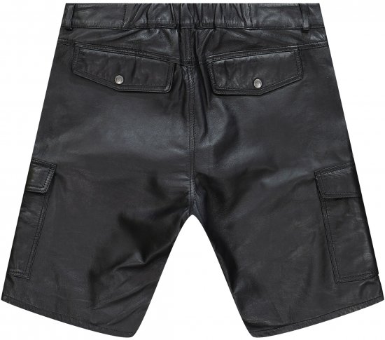 JP1880 Leather Shorts Cargo Pockets Lamb Nappa Leather Black - Kratke hlače - Muške Kratke Hlače Veliki Brojevi 
