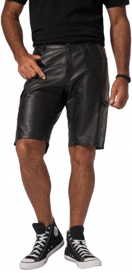 JP1880 Leather Shorts Cargo Pockets Lamb Nappa Leather Black - Kratke hlače - Muške Kratke Hlače Veliki Brojevi 