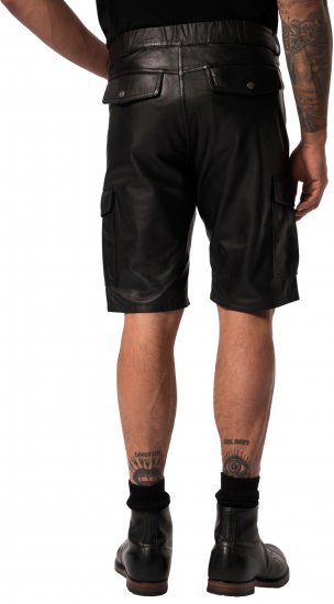 JP1880 Leather Shorts Cargo Pockets Lamb Nappa Leather Black - Kratke hlače - Muške Kratke Hlače Veliki Brojevi 