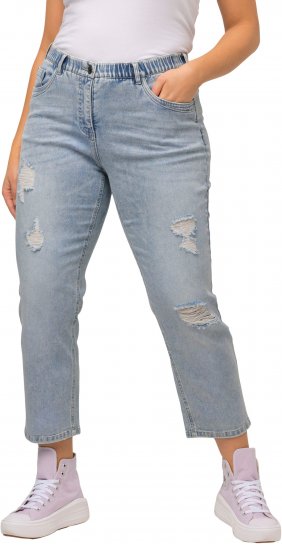 Ulla Popken Stonewashed Distressed Boyfriend Jeans Light Blue - Traperice & Hlače u Velikim Veličinama – Plus Size - 