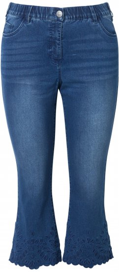 Ulla Popken Cropped Flared Eyelet Jeans Denim Blue - Traperice & Hlače u Velikim Veličinama – Plus Size - 