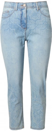Ulla Popken Tile Laser Print Stretch Fit Jeans Light Light Blue Denim - Traperice & Hlače u Velikim Veličinama – Plus Size - 