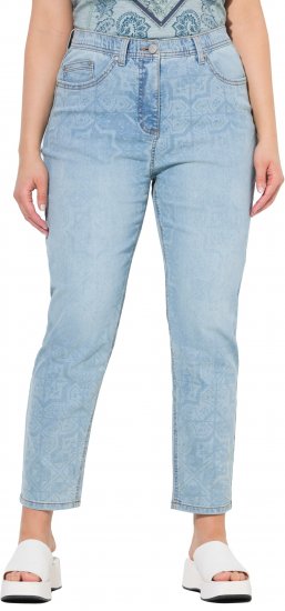 Ulla Popken Tile Laser Print Stretch Fit Jeans Light Light Blue Denim - Traperice & Hlače u Velikim Veličinama – Plus Size - 