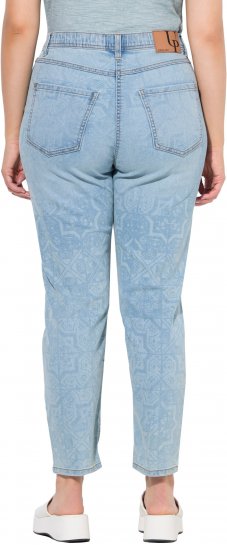 Ulla Popken Tile Laser Print Stretch Fit Jeans Light Light Blue Denim - Traperice & Hlače u Velikim Veličinama – Plus Size - 