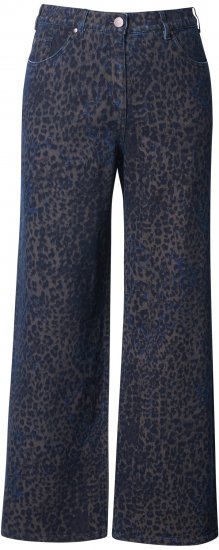 Ulla Popken Leopard Print Stretch Fit Jeans Ink Blue - Traperice & Hlače u Velikim Veličinama – Plus Size - 