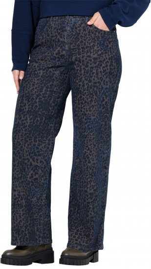 Ulla Popken Leopard Print Stretch Fit Jeans Ink Blue - Traperice & Hlače u Velikim Veličinama – Plus Size - 