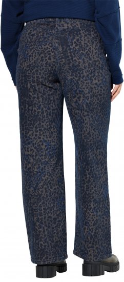 Ulla Popken Leopard Print Stretch Fit Jeans Ink Blue - Traperice & Hlače u Velikim Veličinama – Plus Size - 