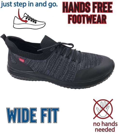 D555 Aylesbury Hands Free Knitted Shoes Faux Laces Black - Tenisice - 