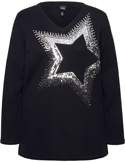 Ulla Popken Sequined Star Rolled Edge Sweater Black - Puloveri & dukserice - 