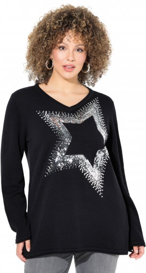 Ulla Popken Sequined Star Rolled Edge Sweater Black - Puloveri & dukserice - 
