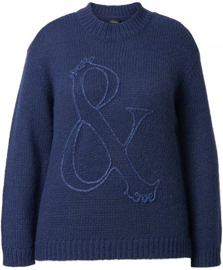 Ulla Popken Textured Glitter Embroidery Oversized Sweater Ink Blue - Puloveri & dukserice - 