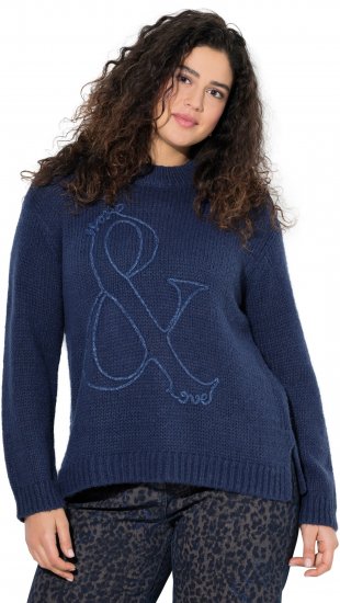 Ulla Popken Textured Glitter Embroidery Oversized Sweater Ink Blue - Puloveri & dukserice - 