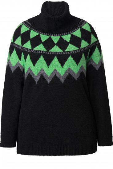 Ulla Popken Neon Alpine Pattern Long Sleeve Turtleneck Sweater Apple Green - Puloveri & dukserice - 