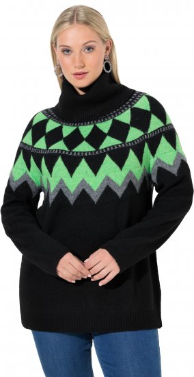 Ulla Popken Neon Alpine Pattern Long Sleeve Turtleneck Sweater Apple Green - Puloveri & dukserice - 