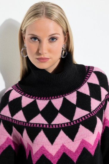 Ulla Popken Neon Alpine Pattern Long Sleeve Turtleneck Sweater Light Pink - Puloveri & dukserice - Udobne dukserice, hoodice i pletenina