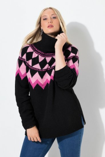 Ulla Popken Neon Alpine Pattern Long Sleeve Turtleneck Sweater Light Pink - Puloveri & dukserice - Udobne dukserice, hoodice i pletenina