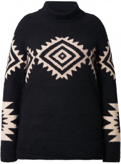 Ulla Popken Aztec Pattern Turtleneck Sweater Black - Puloveri & dukserice - 