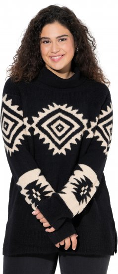 Ulla Popken Aztec Pattern Turtleneck Sweater Black - Puloveri & dukserice - 