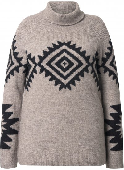 Ulla Popken Aztec Pattern Turtleneck Sweater Pebble Grey - Puloveri & dukserice - 