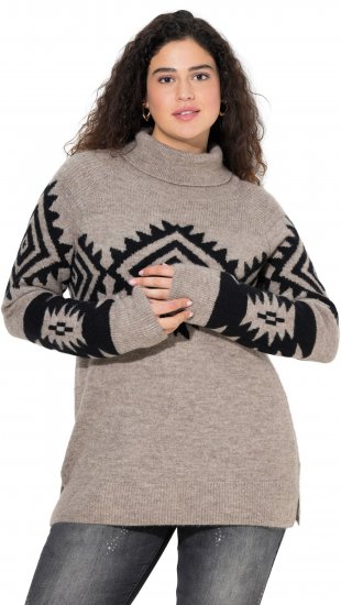 Ulla Popken Aztec Pattern Turtleneck Sweater Pebble Grey - Puloveri & dukserice - 