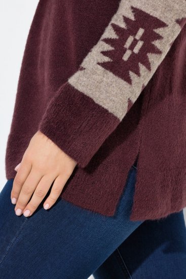 Ulla Popken Aztec Pattern Turtleneck Sweater Plum - Puloveri & dukserice - Udobne dukserice, hoodice i pletenina
