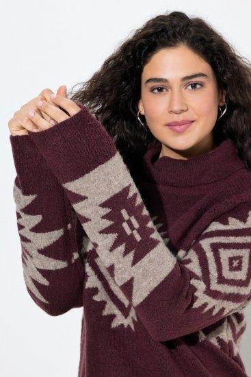 Ulla Popken Aztec Pattern Turtleneck Sweater Plum - Puloveri & dukserice - Udobne dukserice, hoodice i pletenina